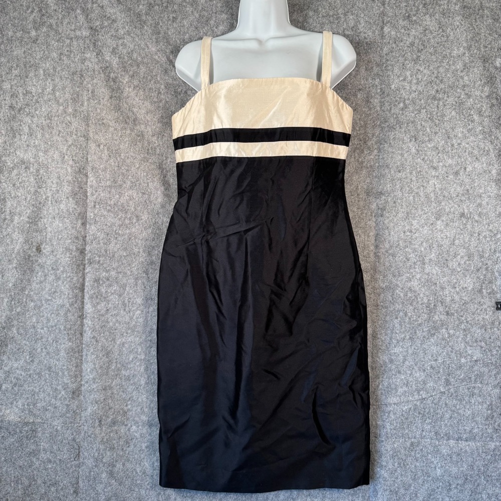Vtg Dana Buchman‎ Dress 6 Black 100% Silk Cocktail Shiny Sleeveless Square Neck